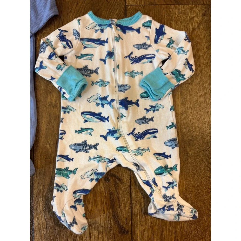 Baby Boy 0/3 Months Footed Sleepers Clothes Shark Ribbed Blue Outfit Rompers Lot